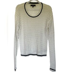 Aeropostale White and Navy Crew Neck Sweater